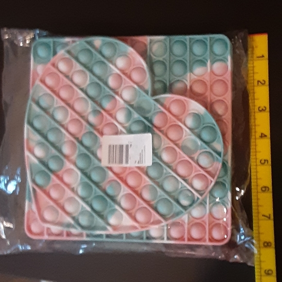 Set of 2  8" Silicone Popit Fidget Heart & Rectangular Push Bubble Stress Relief - Picture 5 of 6